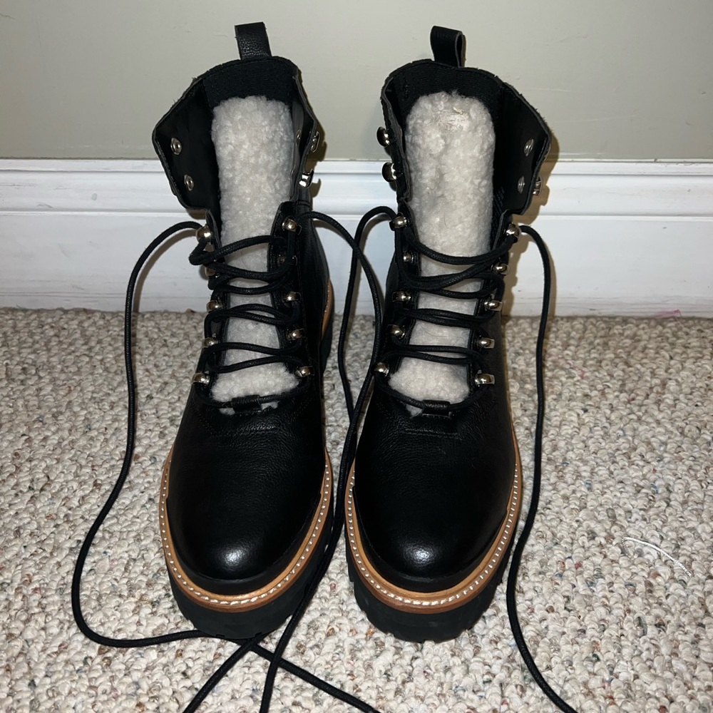 Marc Fisher Izzie Genuine Shearling Lace Up Boots